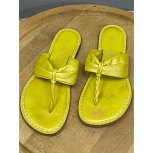 Bernardo Sandals Women 11 Yellow Leather Thong Knotted Bow Flat Made in Brazil